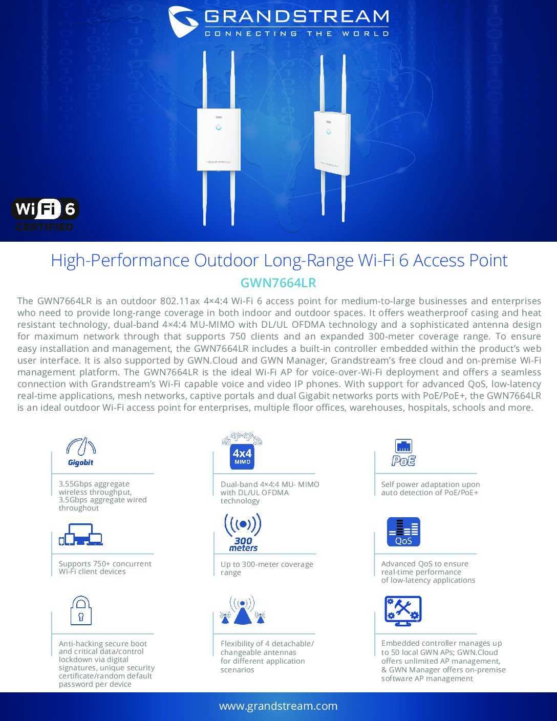 Bộ phát wifi Grandstream GWN7664LR outdoor wifi6 4×4:4 MU-MIMO 3.55Gbps - Ảnh 4