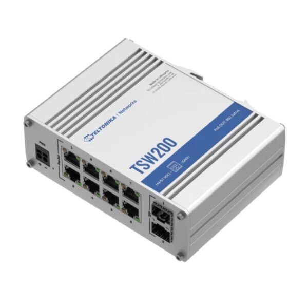 Switch PoE công nghiệp Teltonika TSW200, 8x 1GbE PoE+, 2x SFP Ports